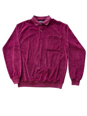 Vintage Chesterfield burgundy velour 2 button, pull on shirt W pocket. Large